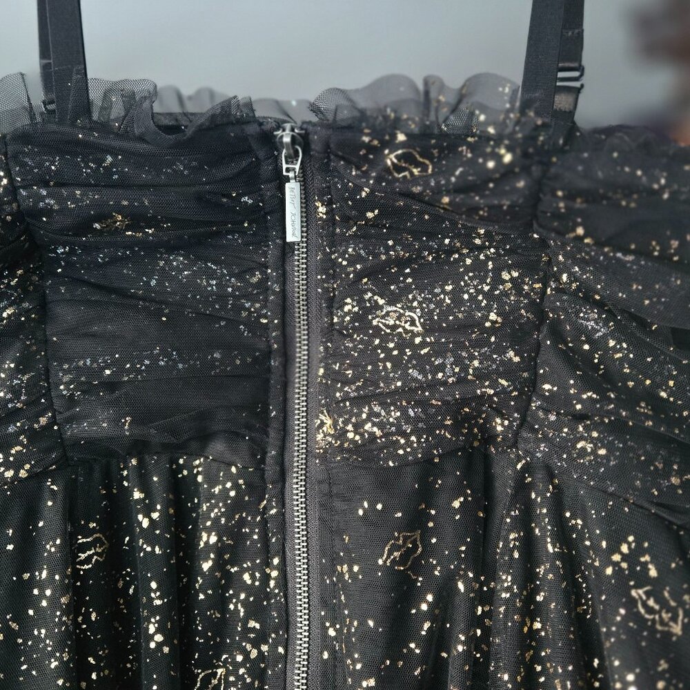 TORRID BETSEY JOHNSON GOTH PIN UP BLACK GOLD STRAPLESS TULLE TEA DRESS 18 - Picture 10 of 11